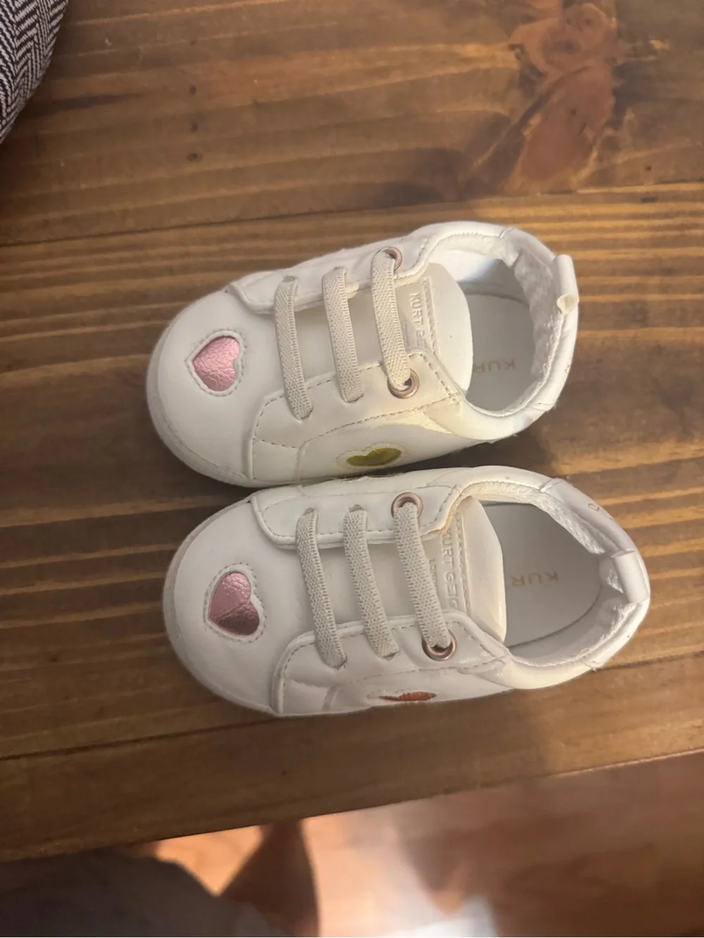 Kurt Geiger White Kids Sneakers with Pink, Orange & Yellow Heart Accents
